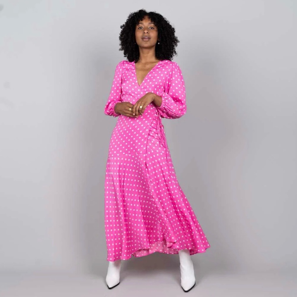 Essentiel Antwerp Pink and White Dot Wrap Dress 6
